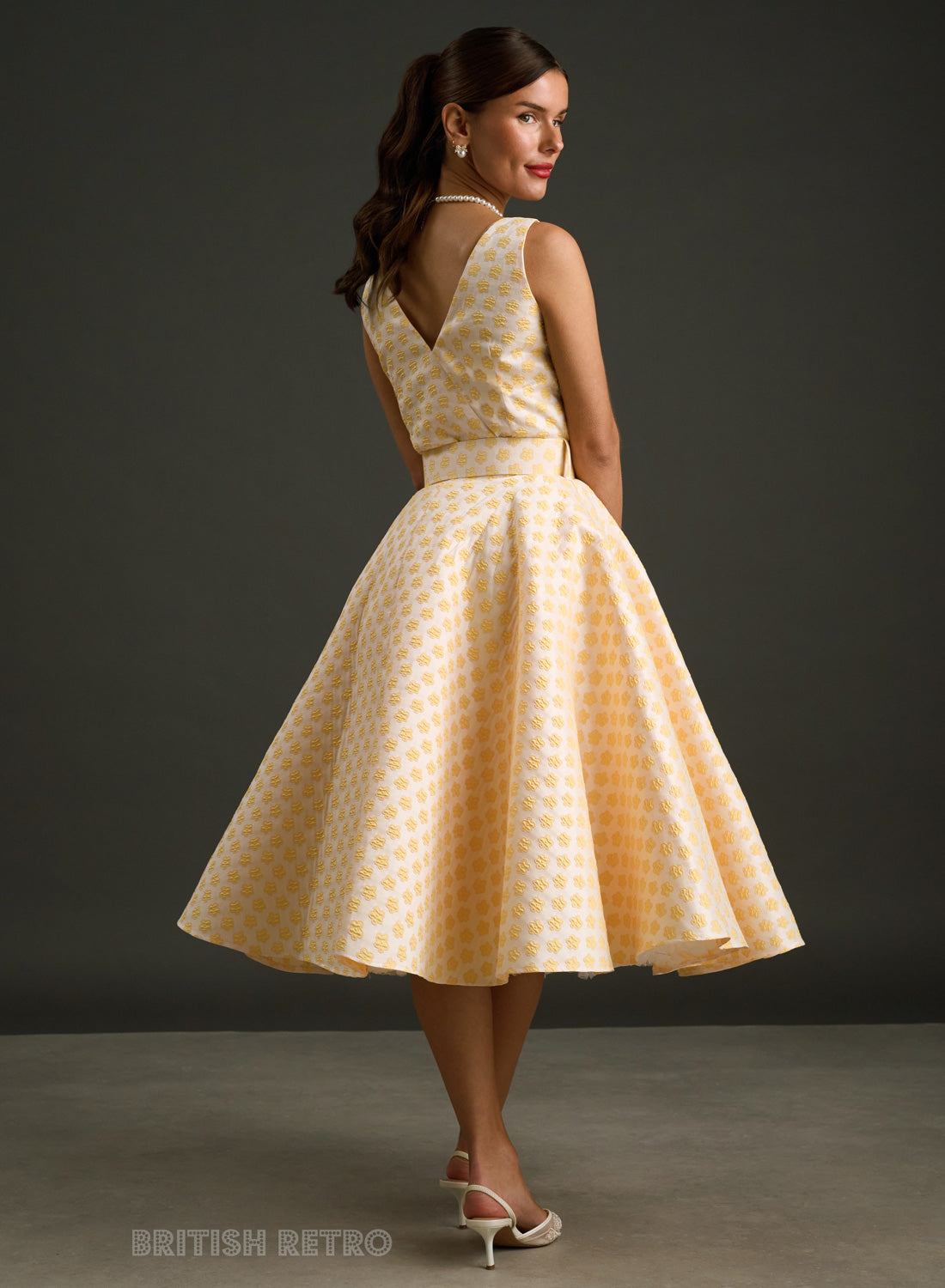Grace Kelly Lemon Daisy Brocade 1950s Style Dress