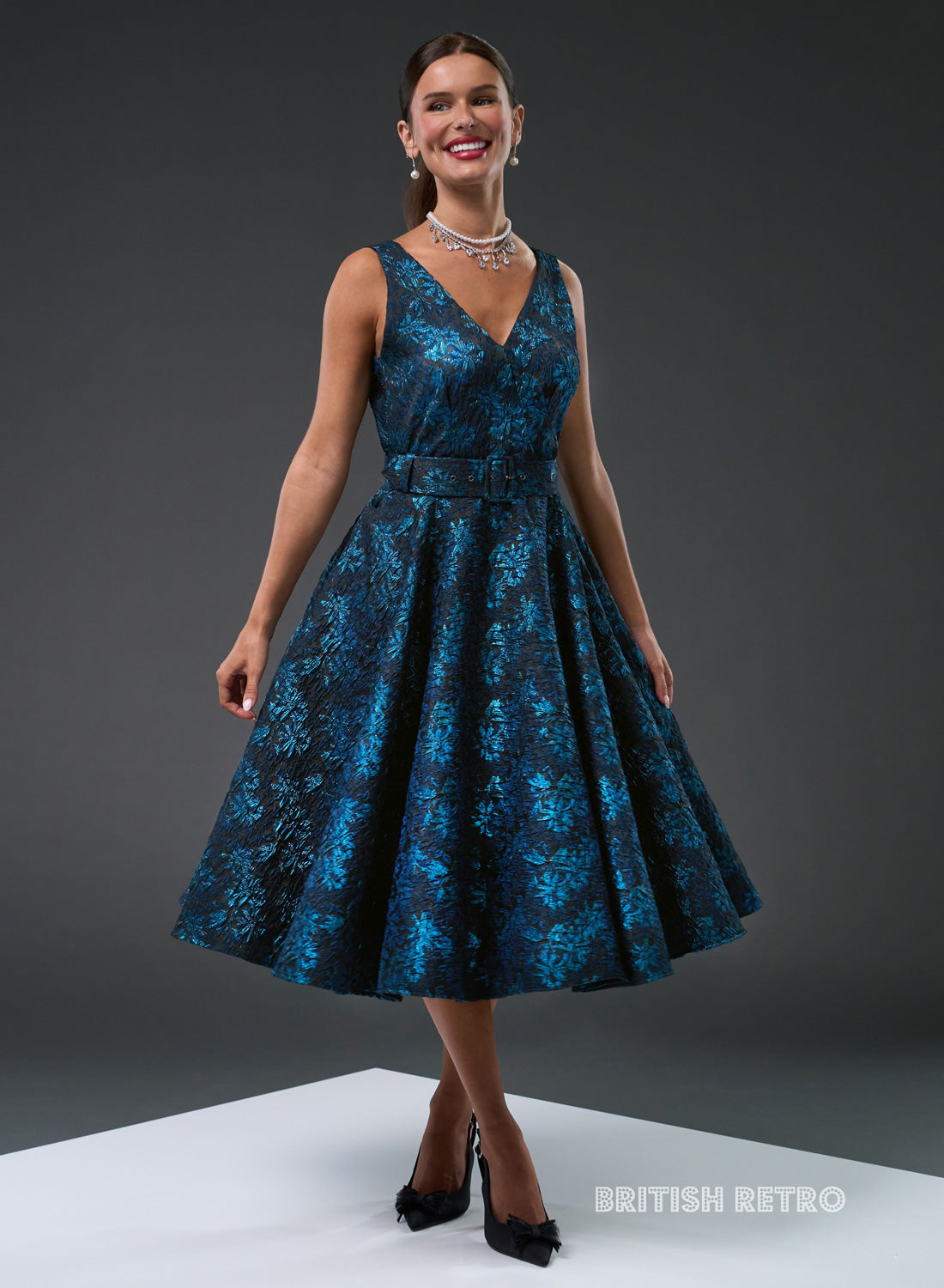 Grace Kelly Metallic Sapphire 50s Style Evening Dress
