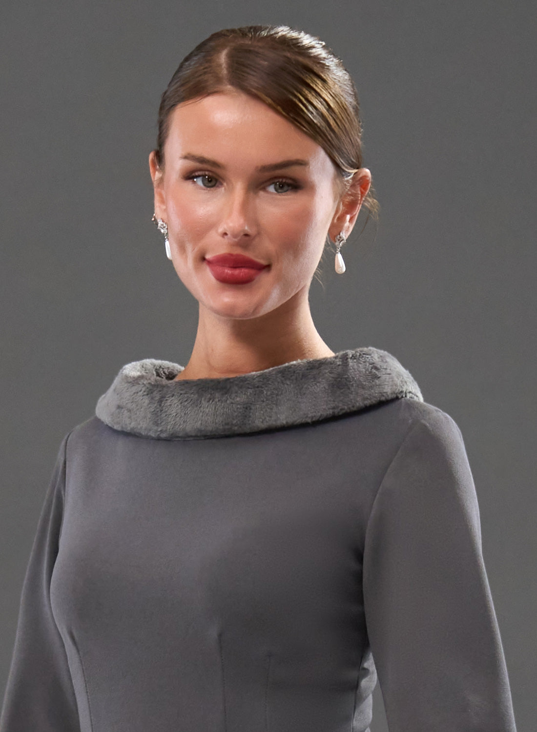 Montclair Smoke Faux Fur Collar 50s Swing Dress