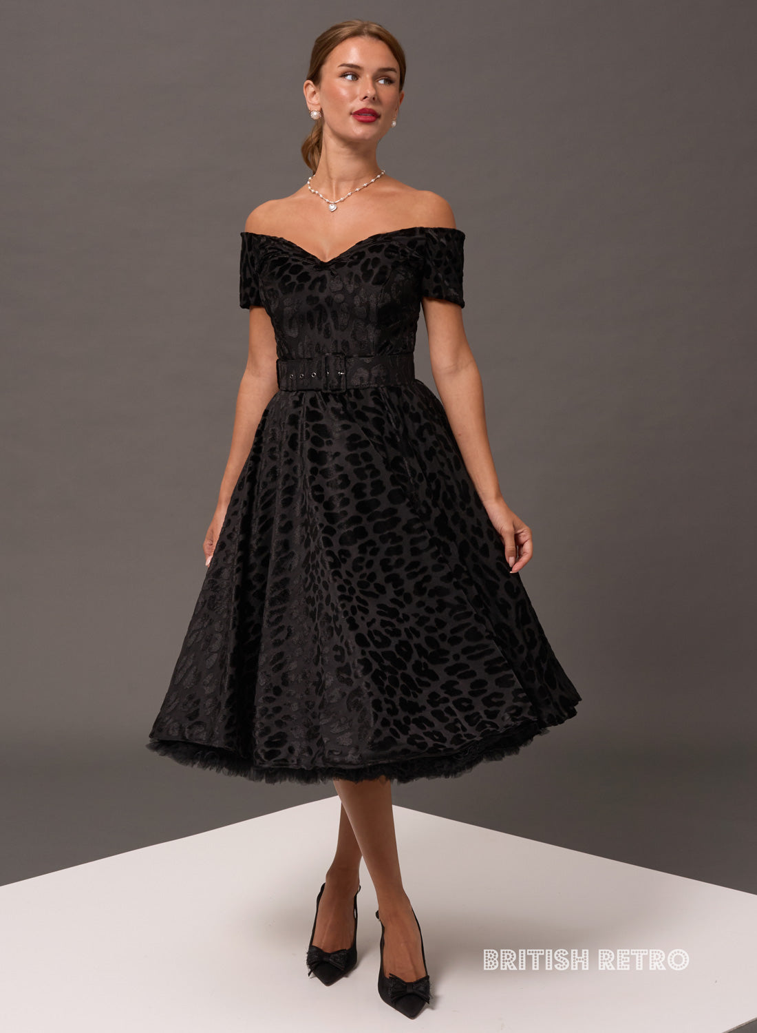 'Dee Dee' Leopard Flock Chiffon 50's Full Circle Dress
