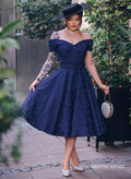 Dee Dee Navy Satin Jacquard Baroque Full Circle Dress