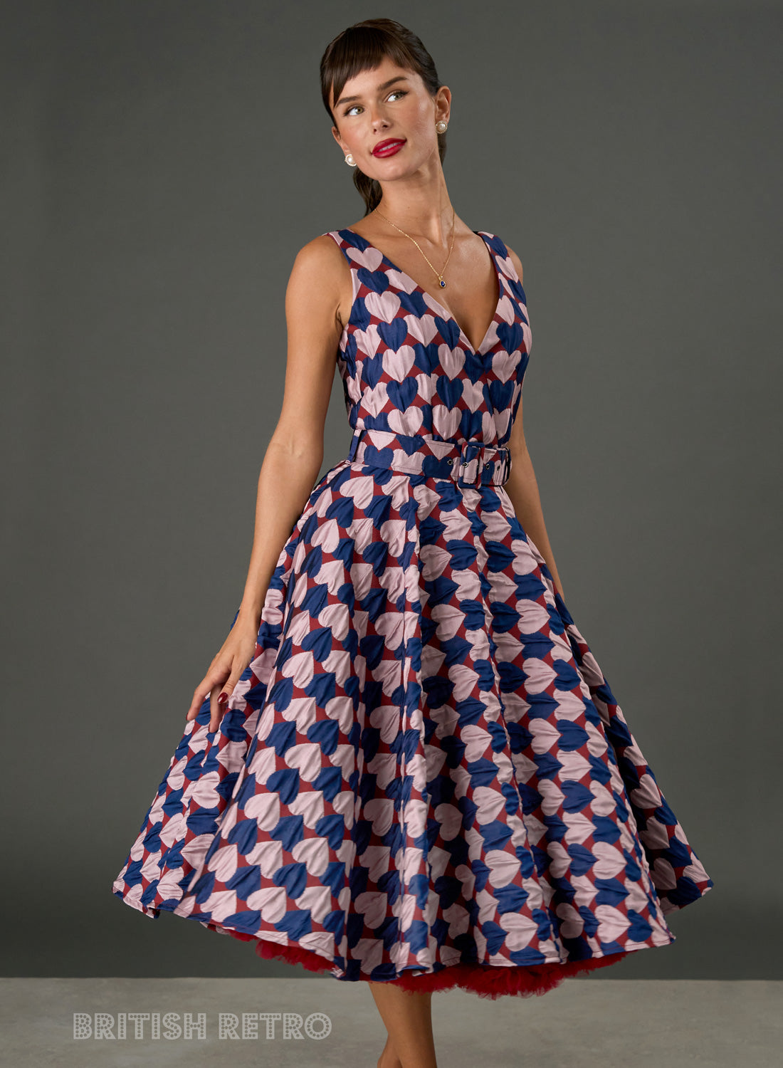 Grace Kelly Harlequin Hearts Pink And Navy Vintage Dress