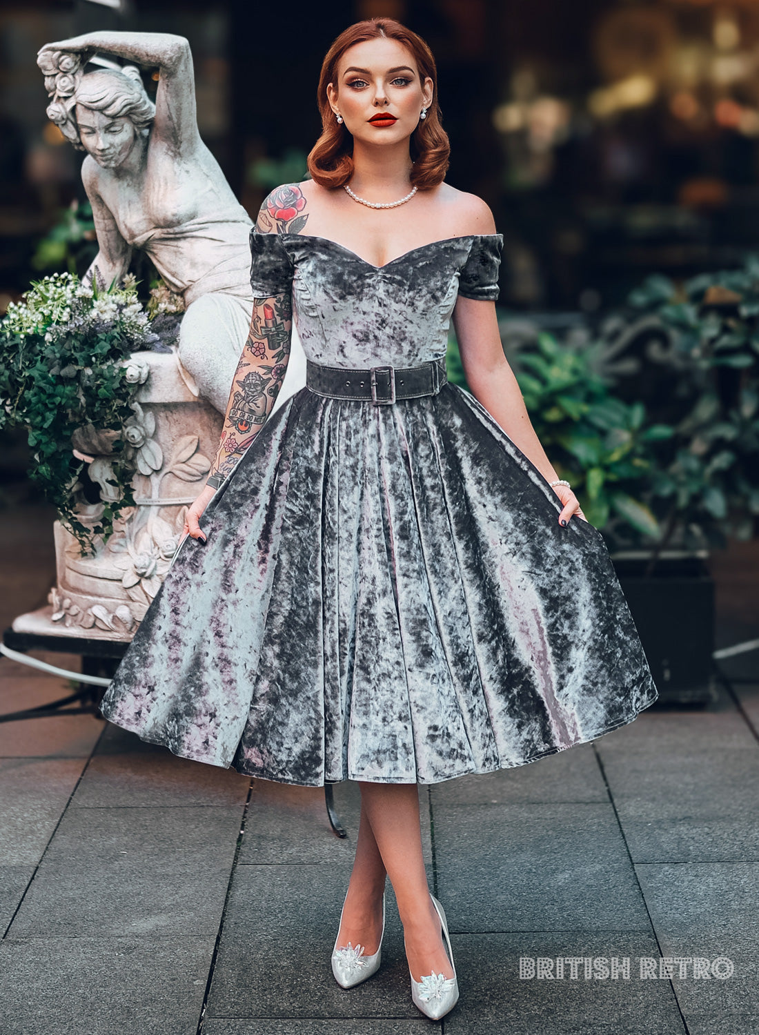 'Dee Dee' Silver Crushed Velvet Vintage Full Circle Dress