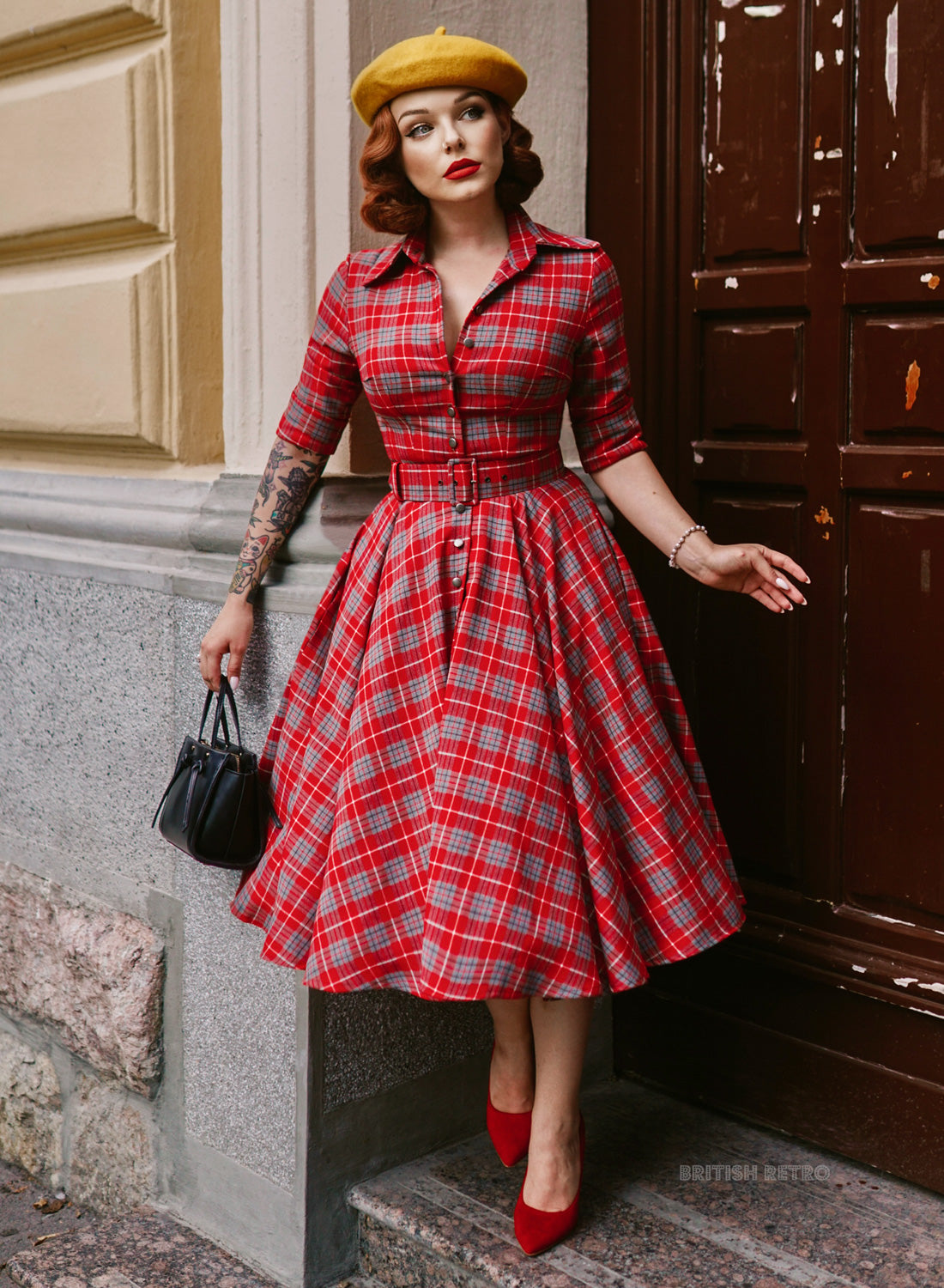 'Way Out West' Red Tartan 50s Style Dress