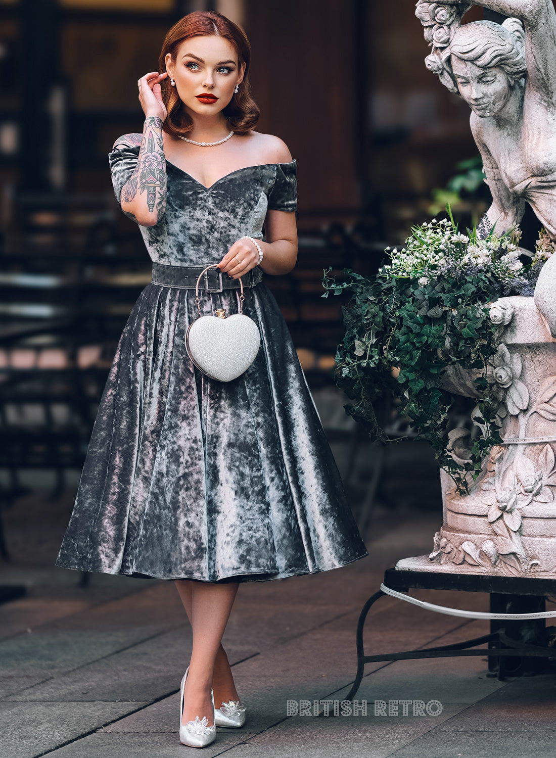 'Dee Dee' Silver Crushed Velvet Vintage Full Circle Dress