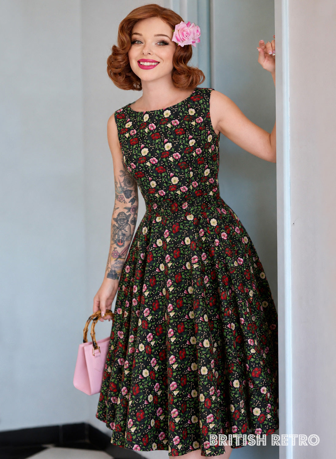 Audrey Black Floral Swing Dress