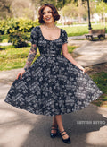 'Carmen' Black Paisley Patch Vintage Style Full Circle Dress