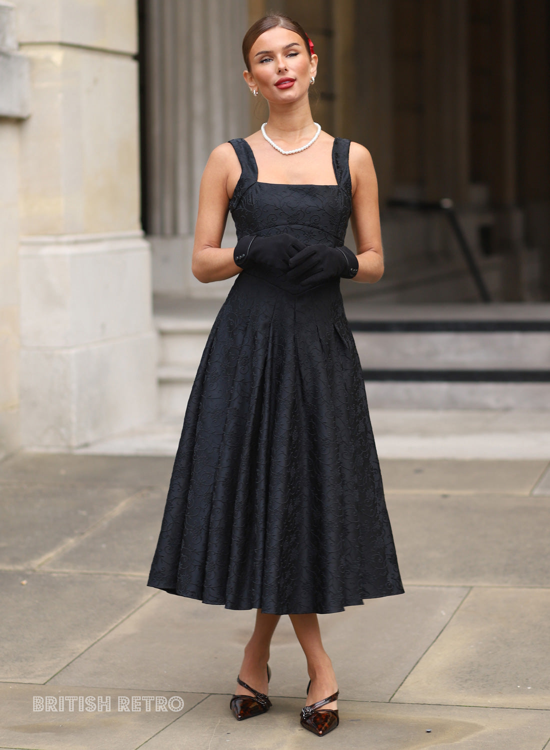 Antoinette Noir Vintage Midi Evening Dress