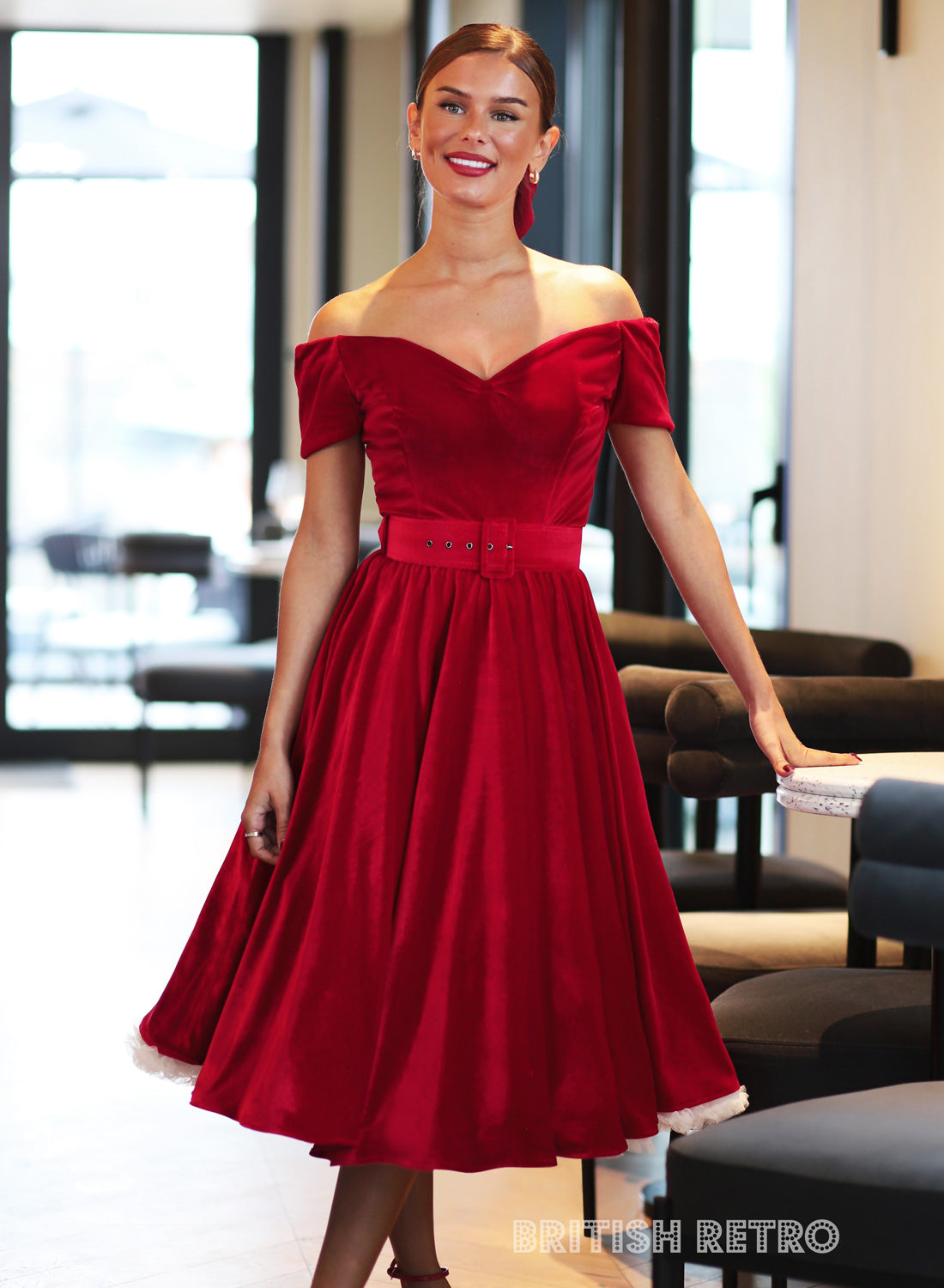 'Dee Dee' Scarlet Velvet 50's Full Circle Dress