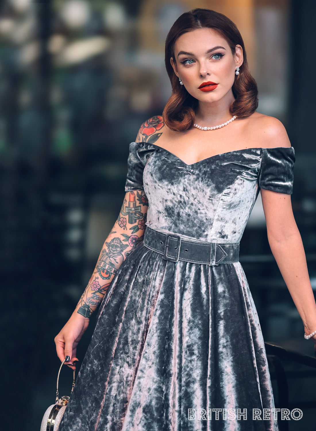'Dee Dee' Silver Crushed Velvet Vintage Full Circle Dress