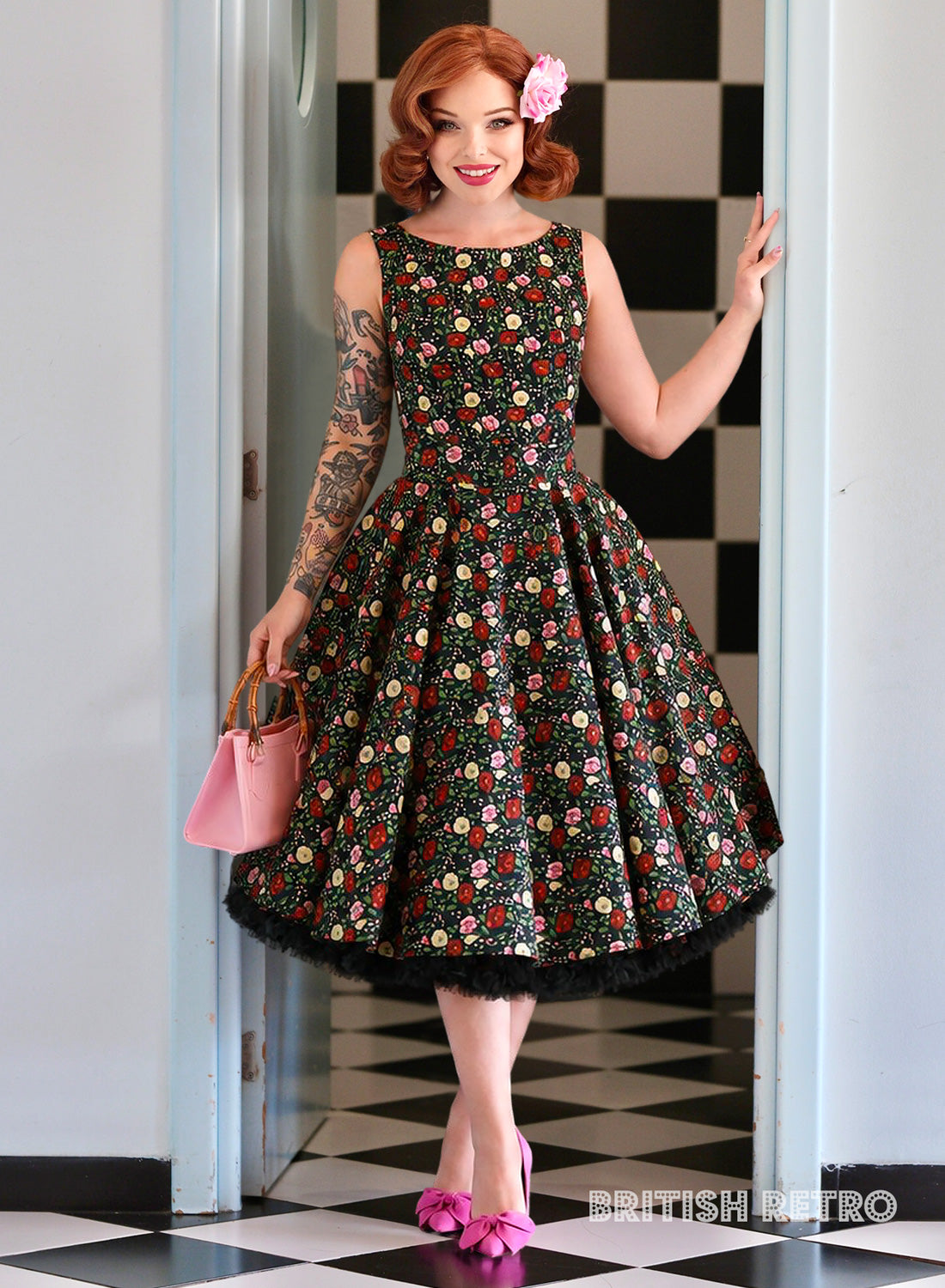 Audrey Black Floral Swing Dress