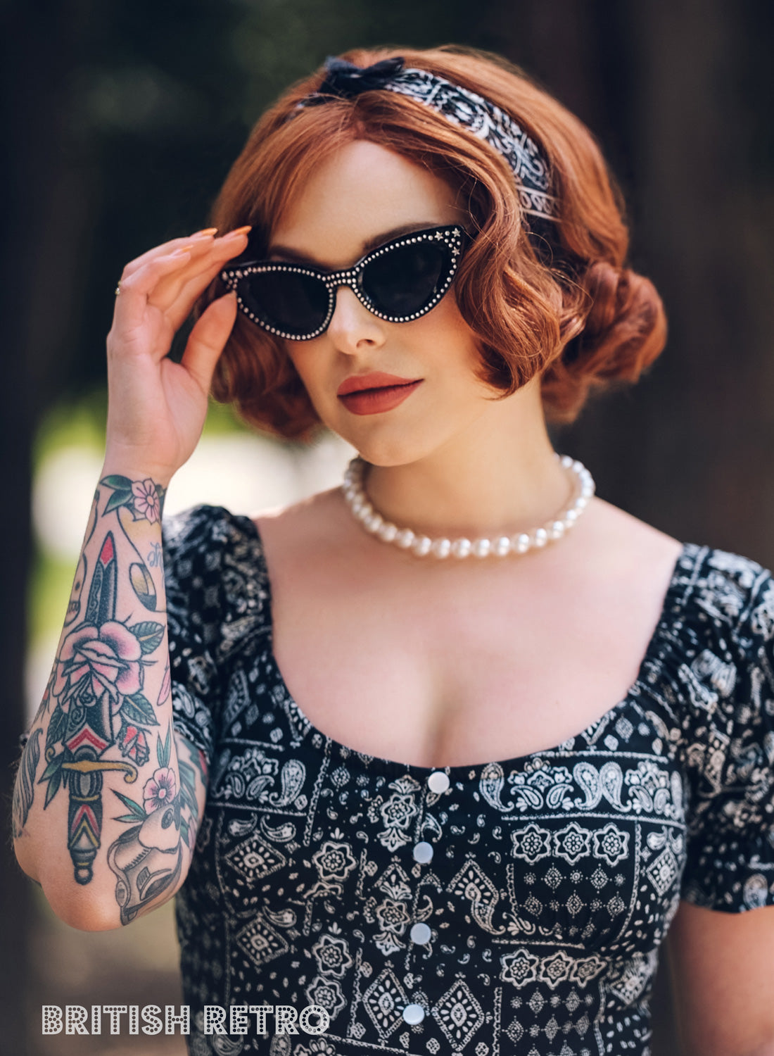 'Carmen' Black Paisley Patch Vintage Style Full Circle Dress