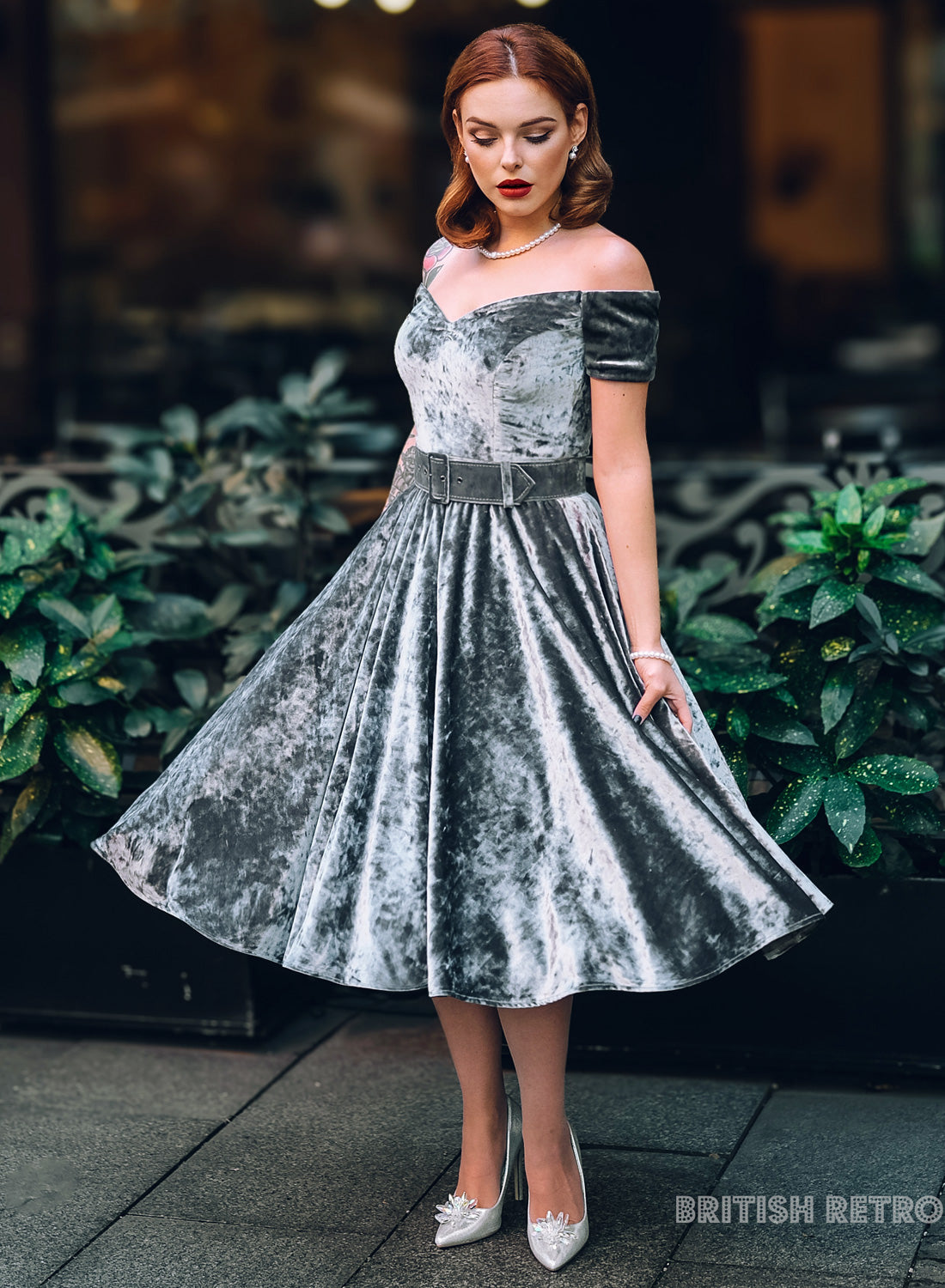 'Dee Dee' Silver Crushed Velvet Vintage Full Circle Dress