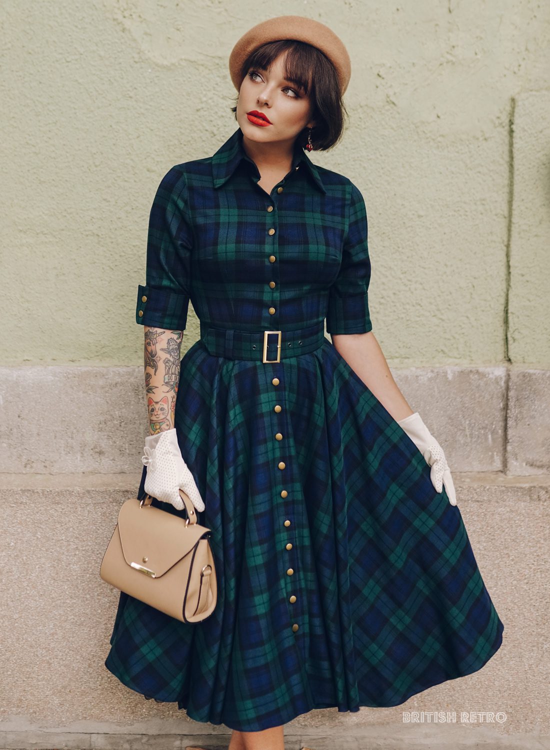 New! 'Way Out West' Black Watch Tartan 50s Style Swing Dress. With Pockets!