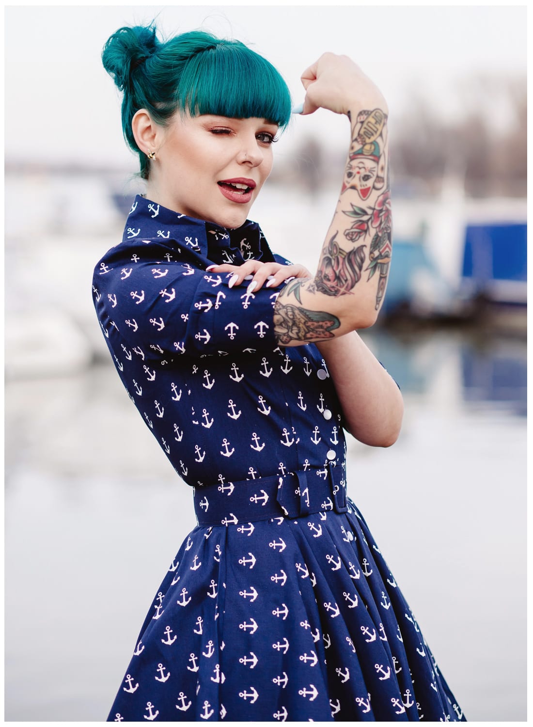'Way Out West' Vintage Navy Anchor 50s Swing Dress