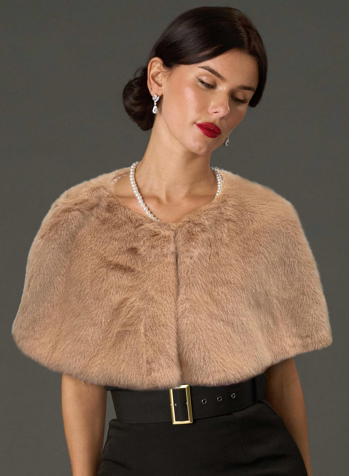 The Gigi Camel Faux Fur Capelet