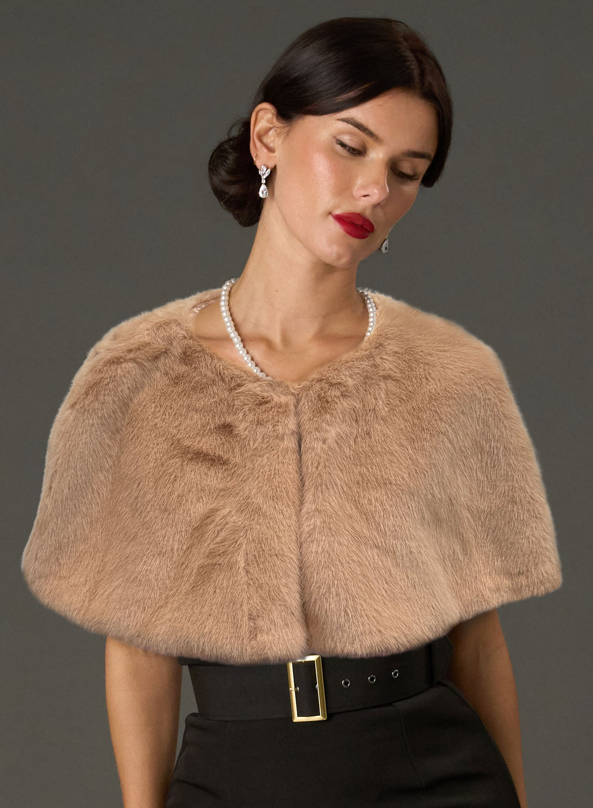 The Gigi Camel Faux Fur Capelet
