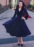 'From Kitty with Love' Navy Faux Fur 50s Swing Dress