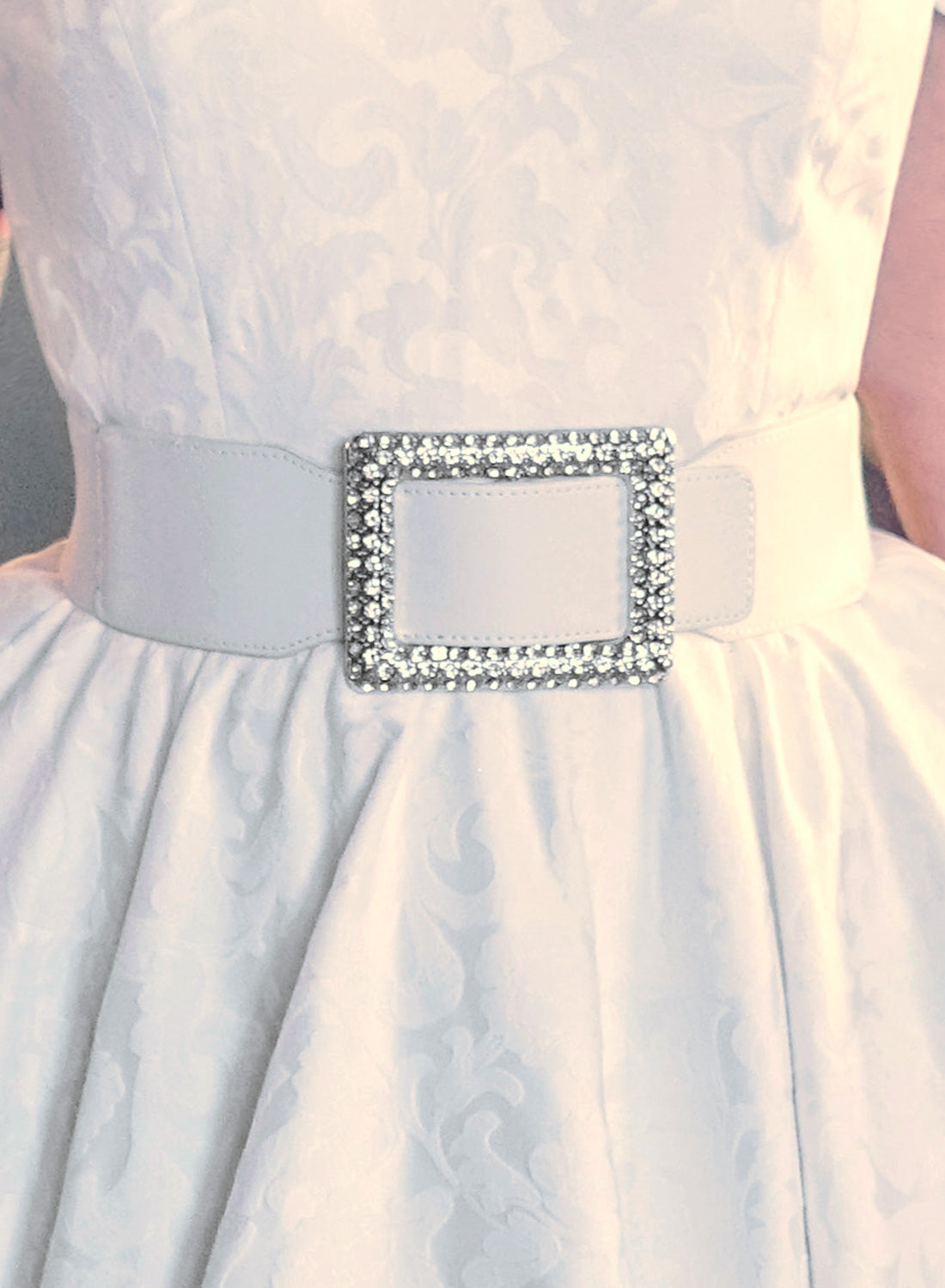 Ivory Crystal Buckle Faux Leather Belt