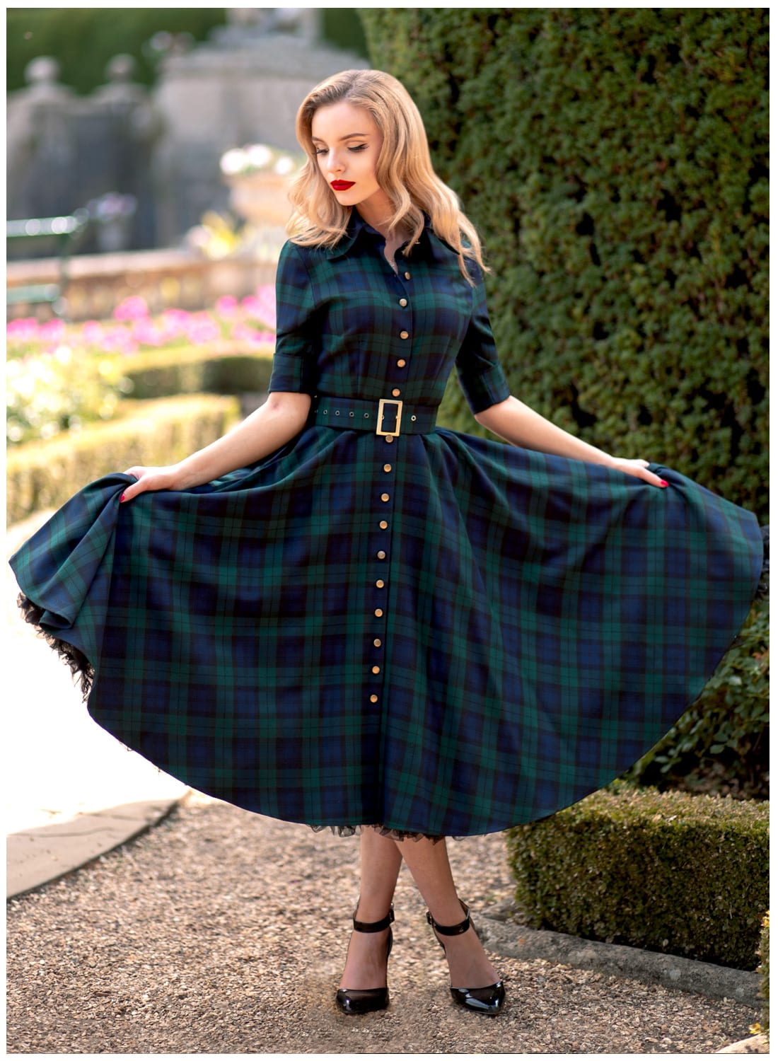 New! 'Way Out West' Black Watch Tartan 50s Style Swing Dress. With Pockets!
