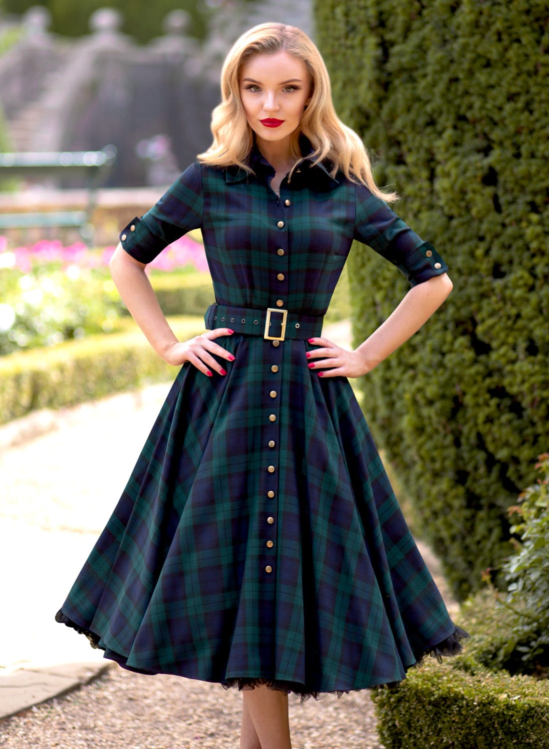 New! 'Way Out West' Black Watch Tartan 50s Style Swing Dress. With Pockets!