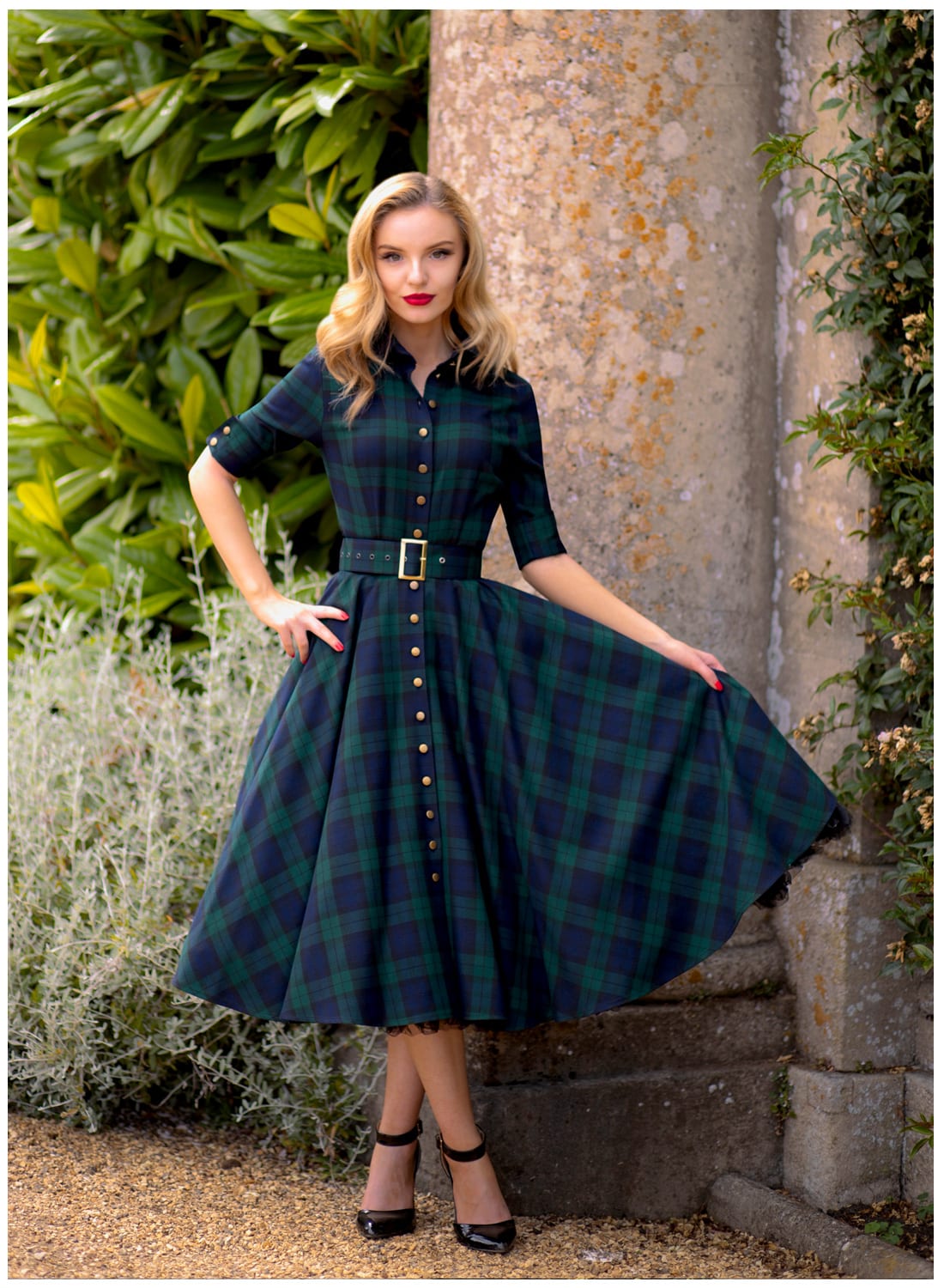 New! 'Way Out West' Black Watch Tartan 50s Style Swing Dress. With Pockets!