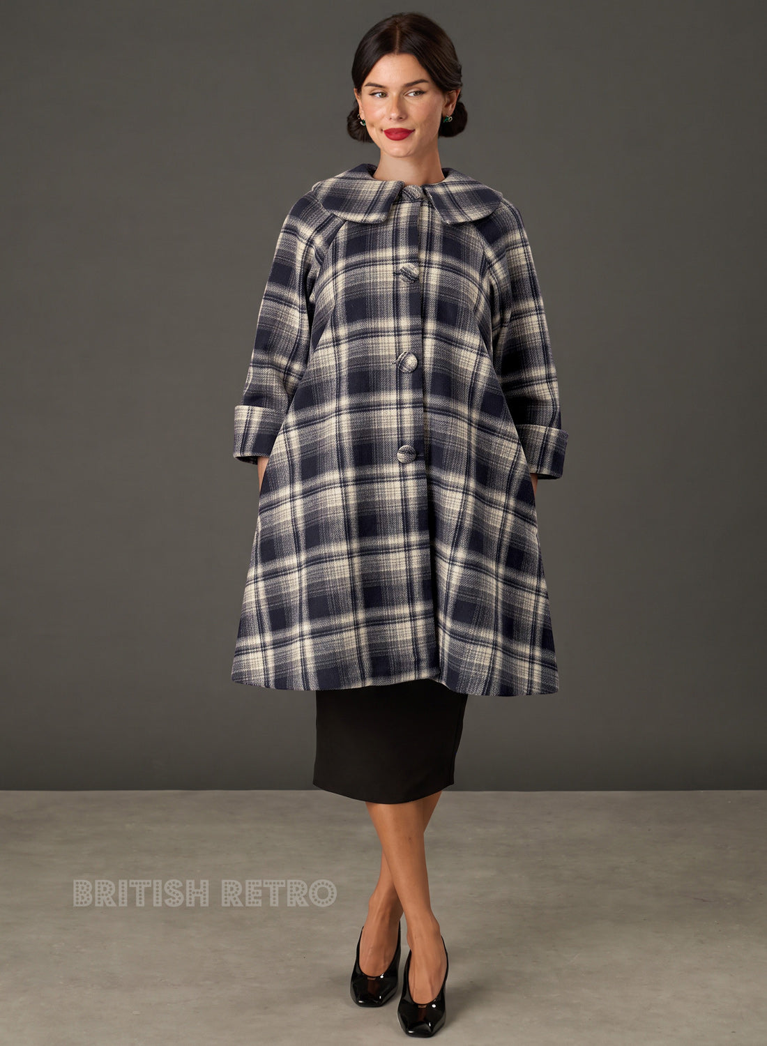 The Geneviève French Navy Check 1950s Style Coat