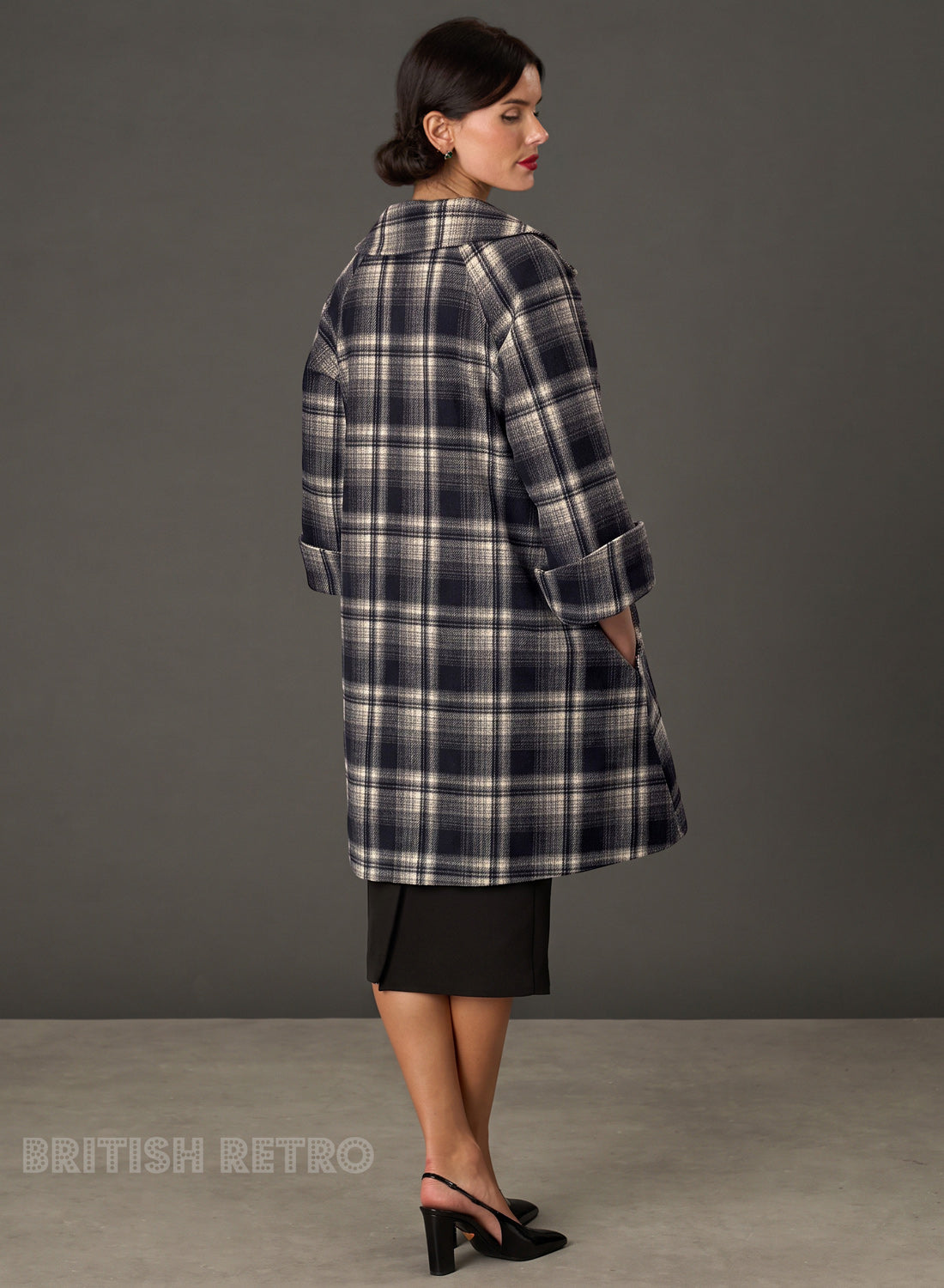 The Geneviève French Navy Check 1950s Style Coat