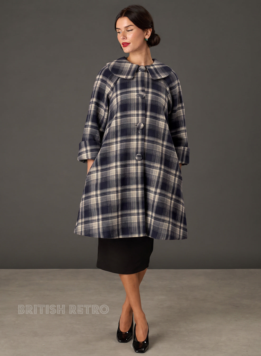 The Geneviève French Navy Check 1950s Style Coat