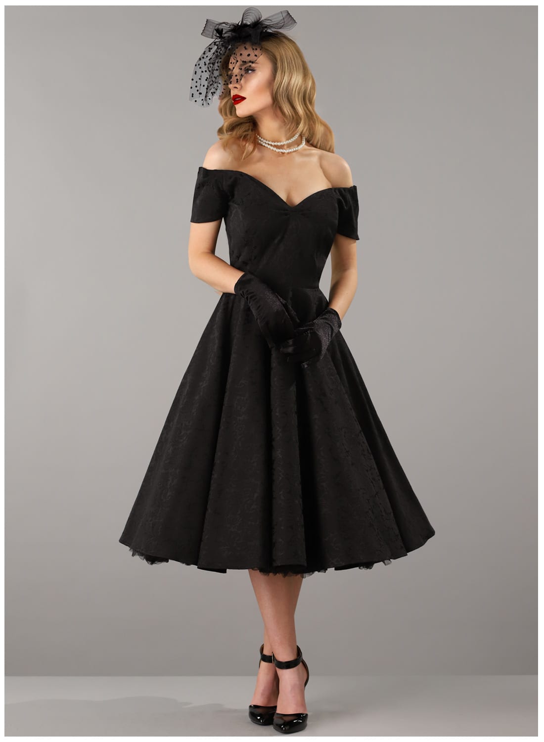 Dee Dee Black Satin Jacquard Baroque Full Circle Dress