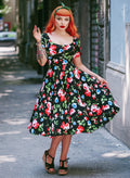 'Carmen' Red And Blue Rose 50s Full Circle Dress