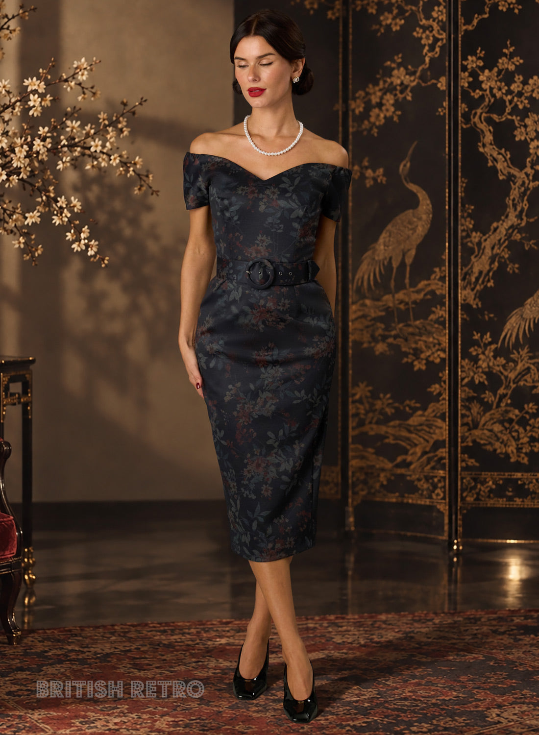 'Rhonda’s Revenge' Midnight Chinoiserie 1950s Bodycon Dress