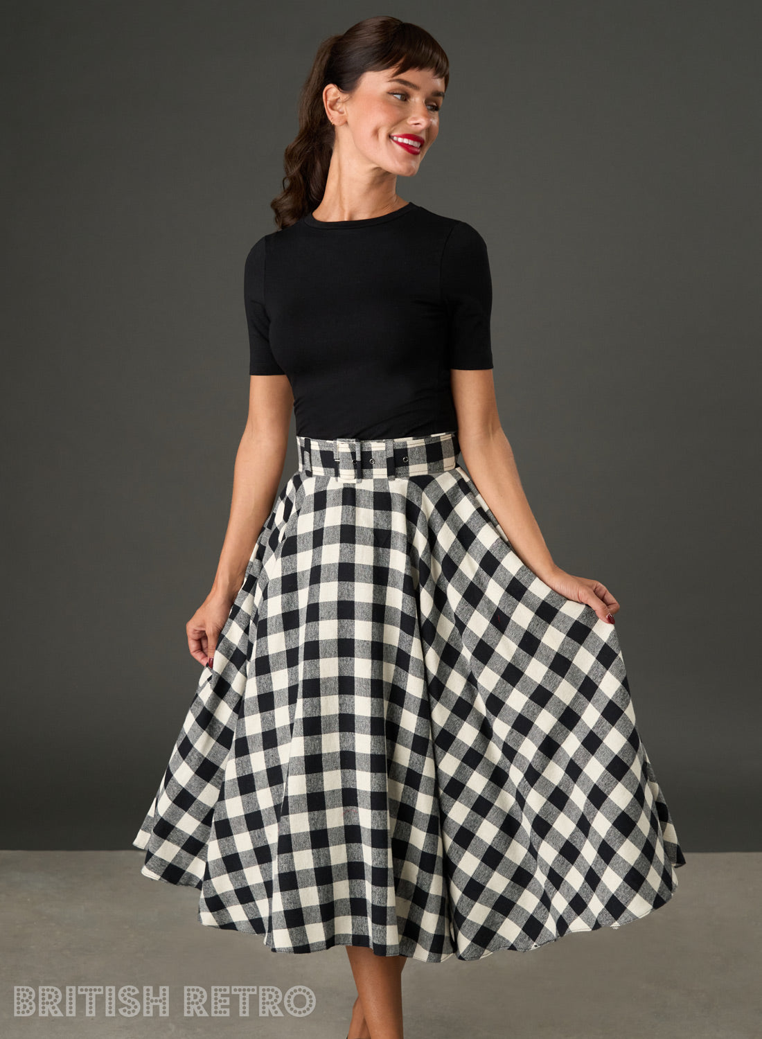 The Eloise Brushed Gingham Midi Skirt With Pockets