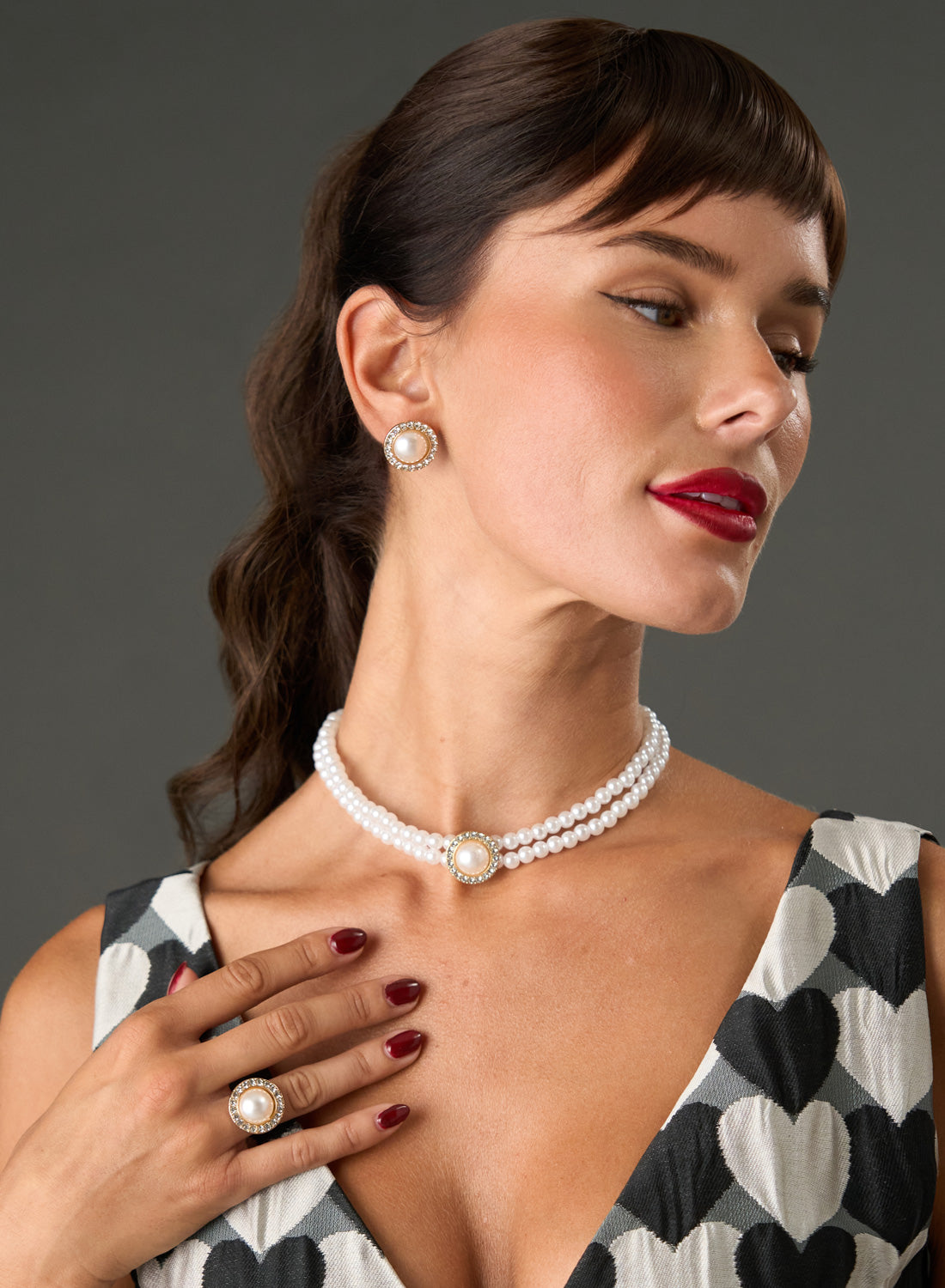 Hedy Lamarr Choker, Earrings And Ring Set