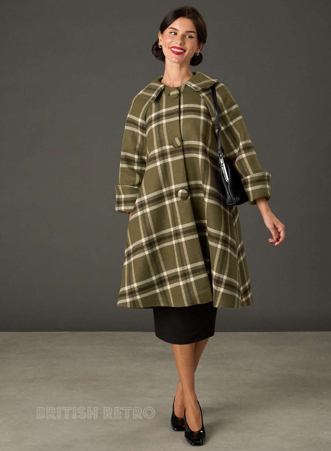 The Geneviève Olive Check Coat