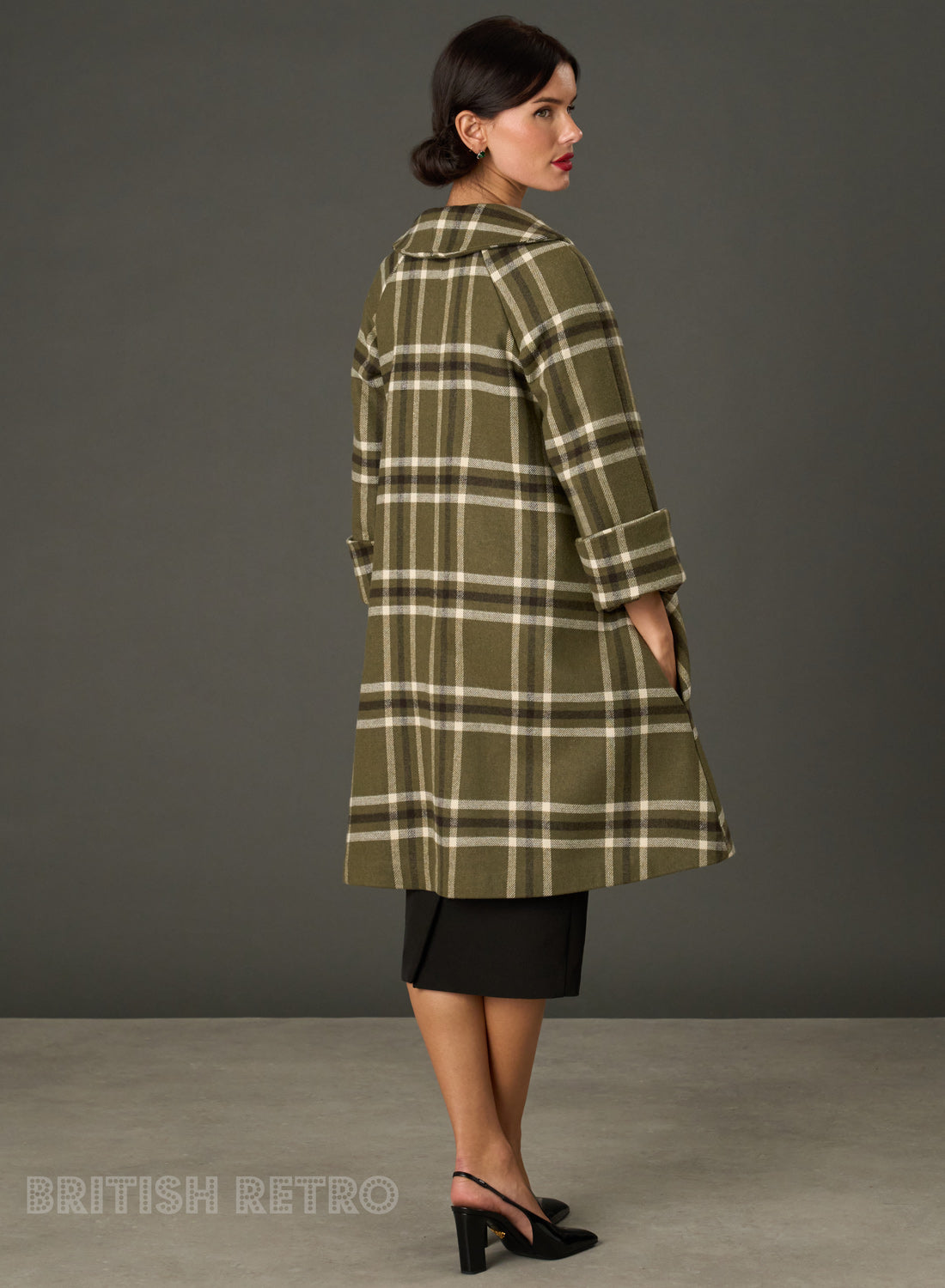 The Geneviève Olive Check Coat