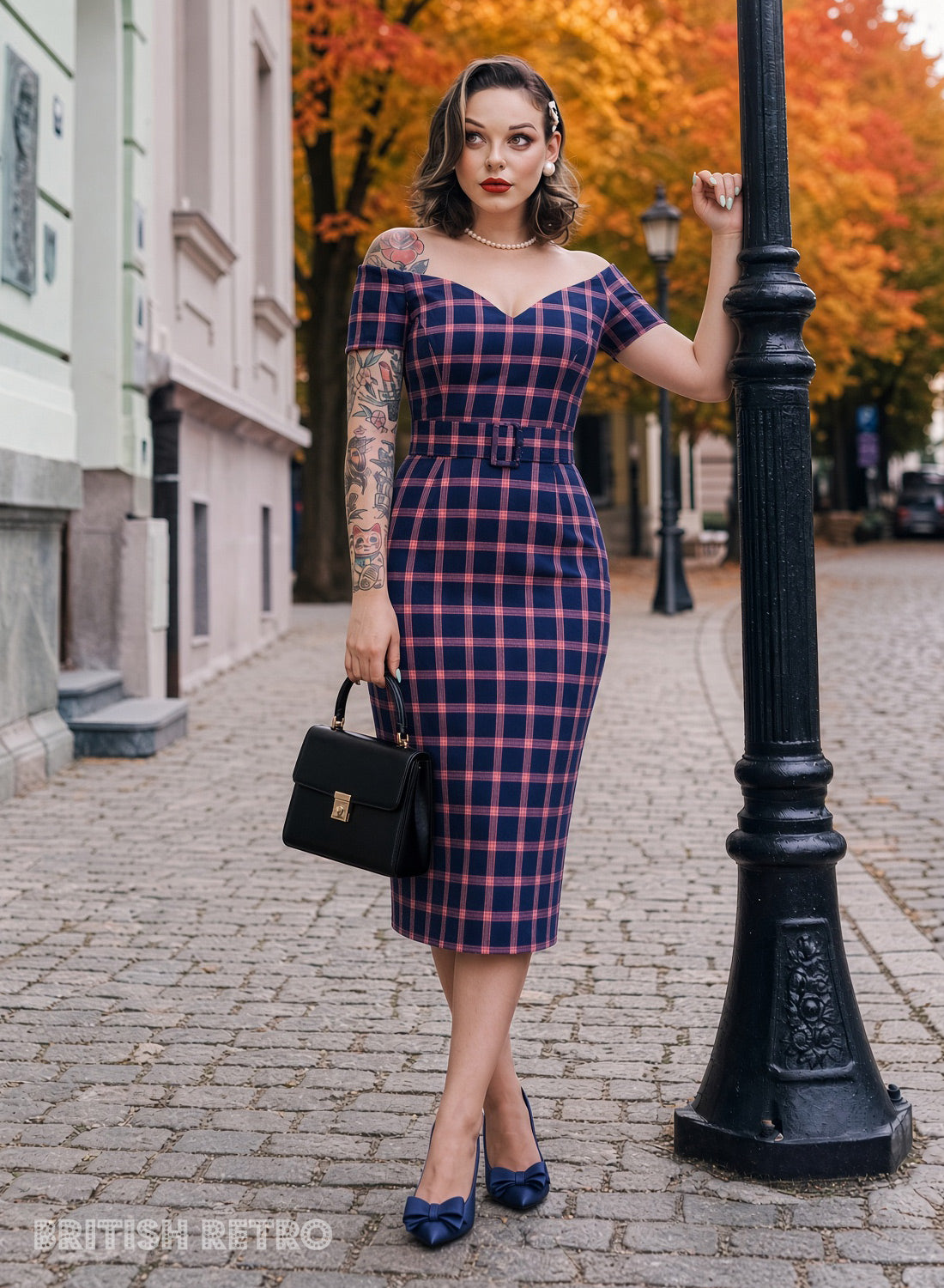 1950s Navy & Pink Tartan Bodycon Dress | Rhonda’s Revenge