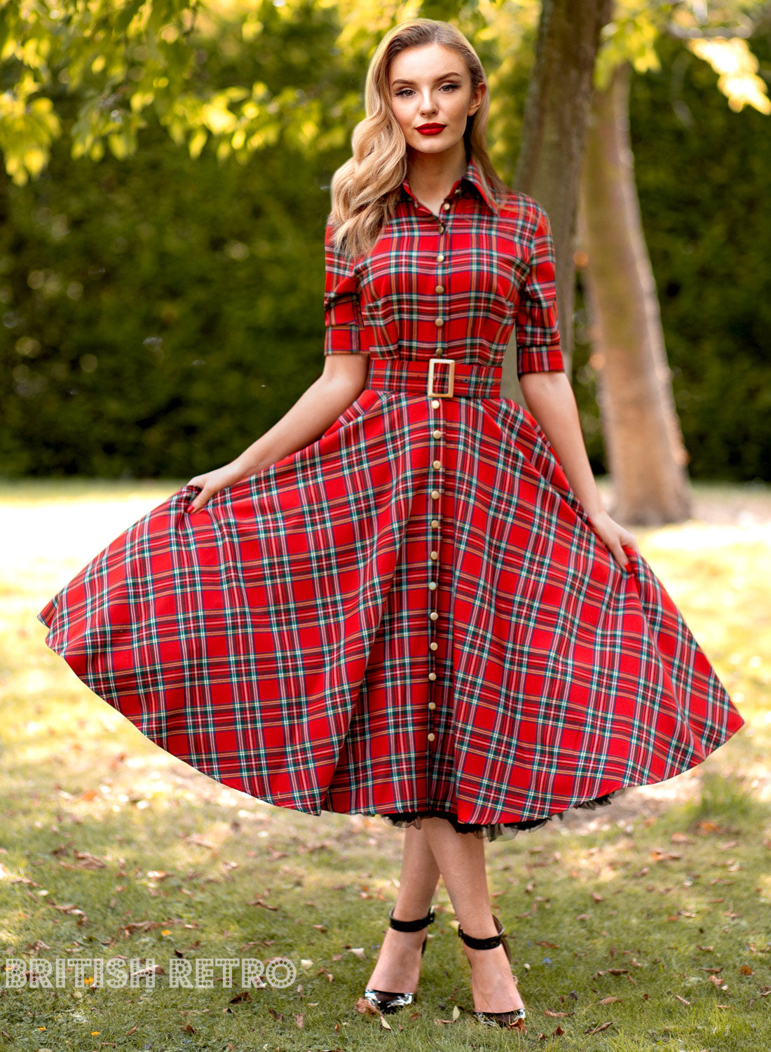 'Way Out West' Royal Stewart Tartan Swing Dress – 50s Style