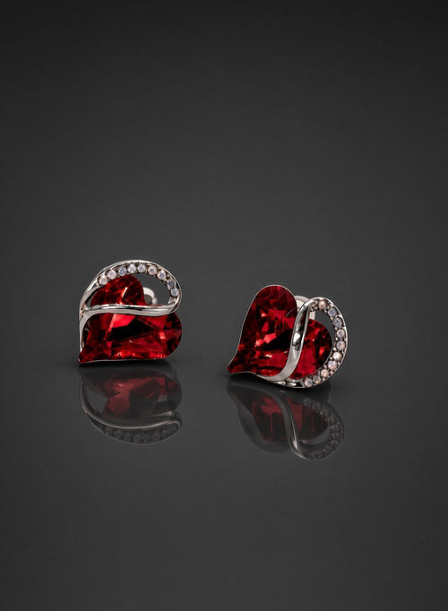 Amore ruby swirl crystal stud earrings by British Retro, sparkling earrings for weddings