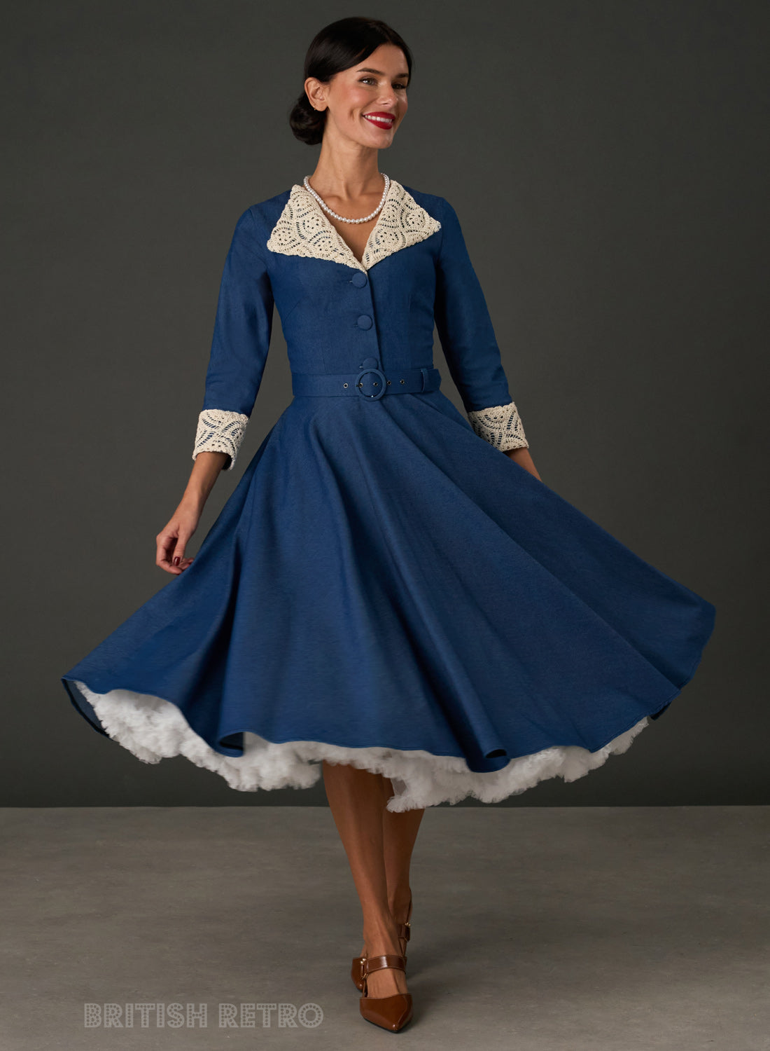 New! Tallulah Blue Denim 1950s Full Circle Dress