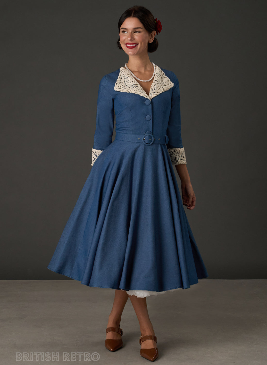 New! Tallulah Chambray Denim 1950s Full Circle Dress