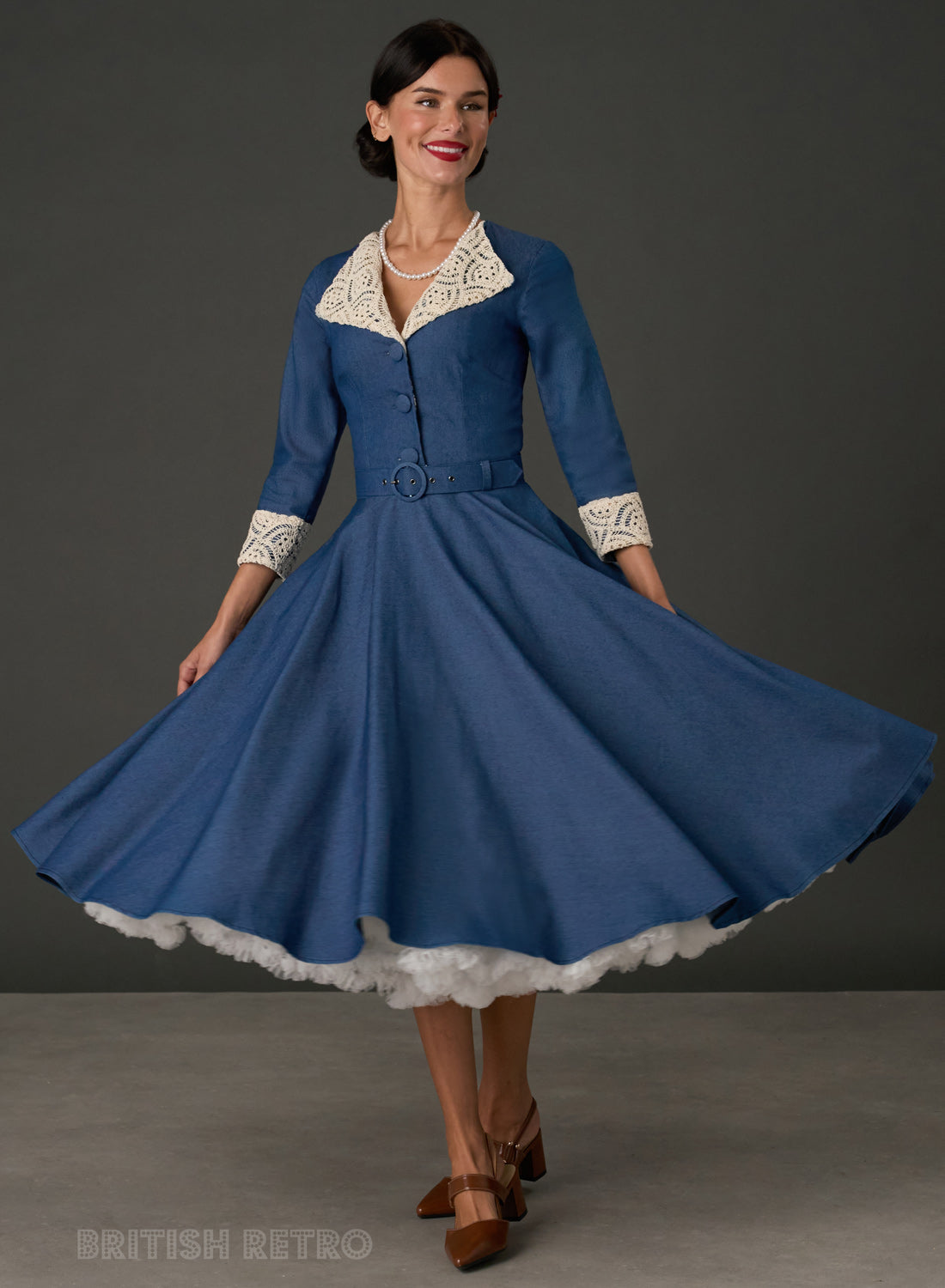 New! Tallulah Chambray Denim 1950s Full Circle Dress