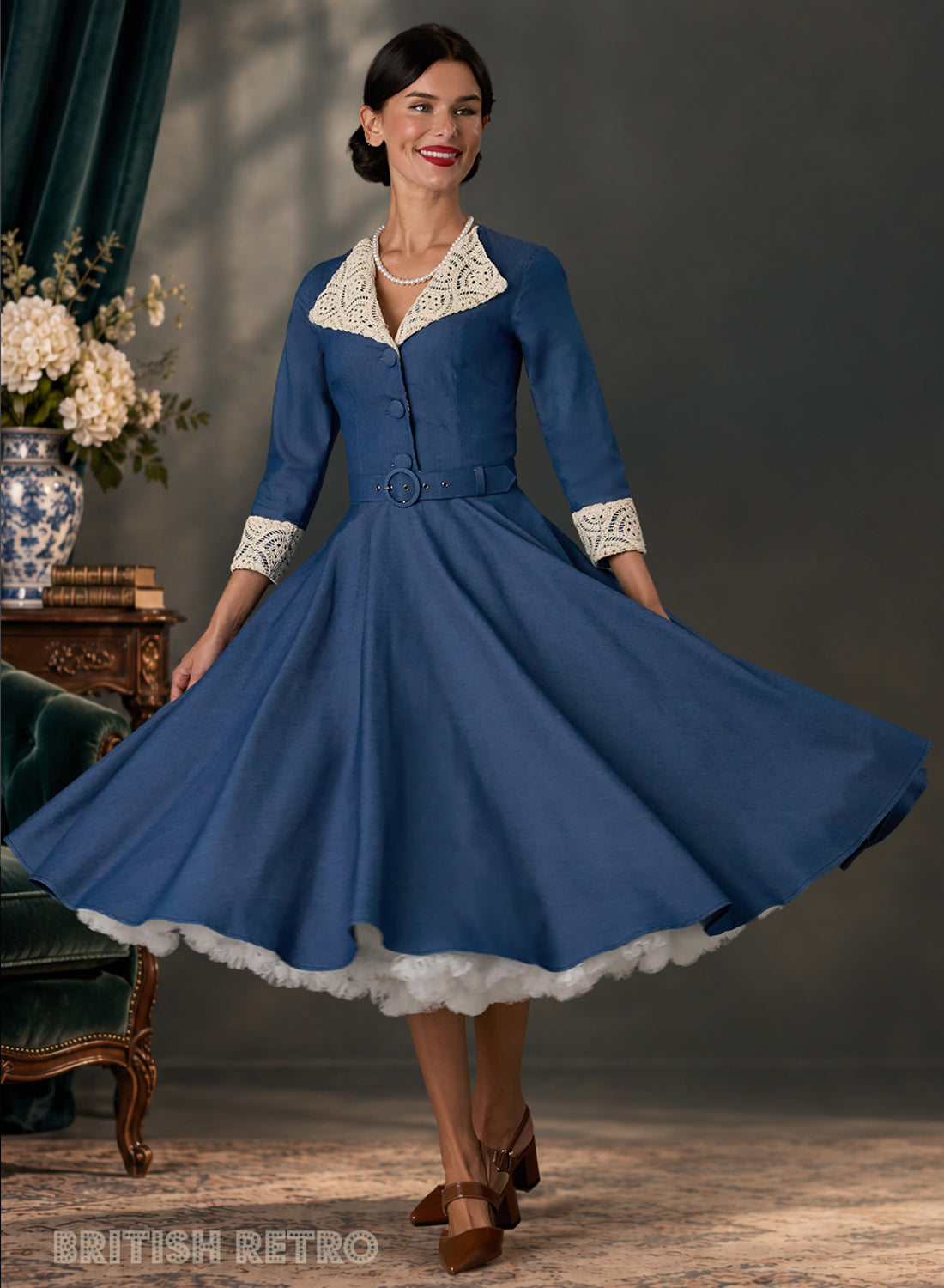 New! Tallulah Chambray Denim 1950s Full Circle Dress