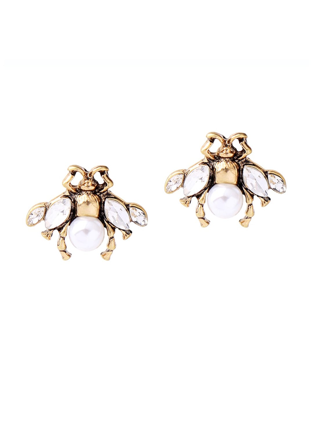 Faux Pearl And Diamante Bee Earrings