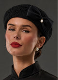 Black Crochet Vintage Style Beret