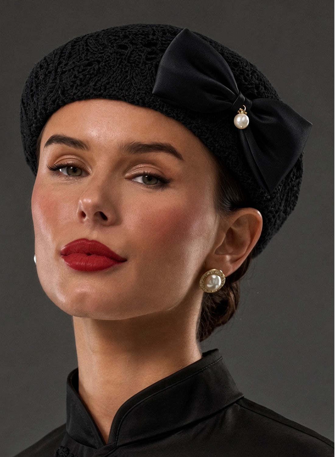 Black Crochet Vintage Style Beret