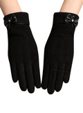 Black Vintage Bow Winter Gloves
