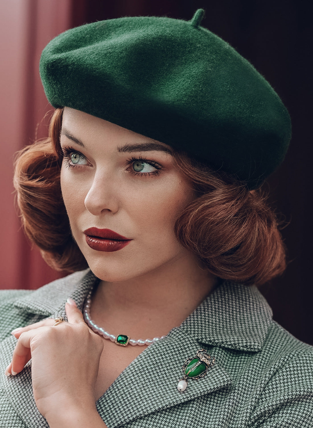 Belle Bottle Green 50s Style Wool Beret