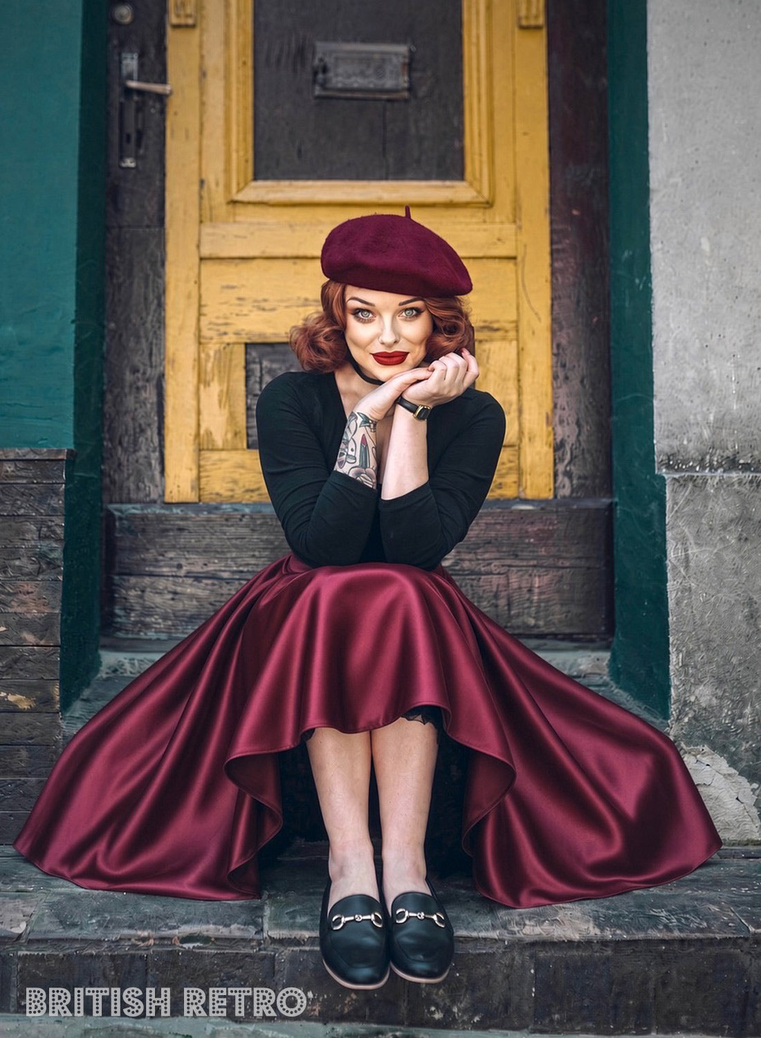 The Eloise – Burgundy Satin Full Circle Midi Skirt