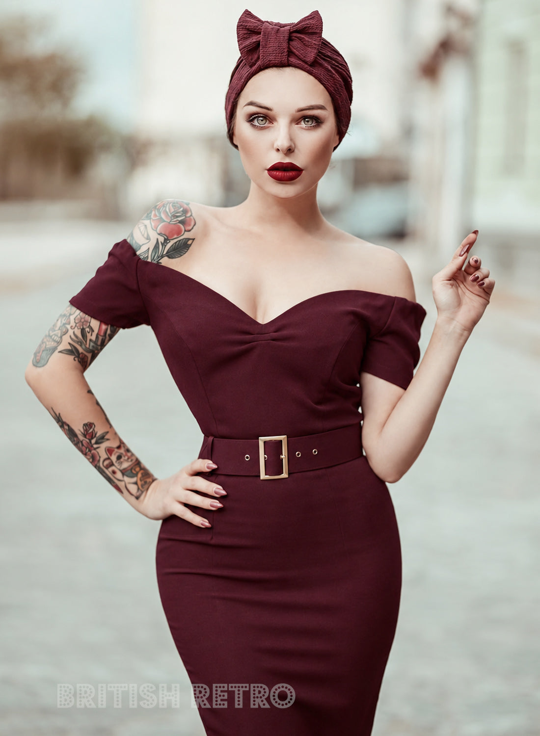 Burgundy 1950s Bodycon Dress | Rhonda’s Revenge